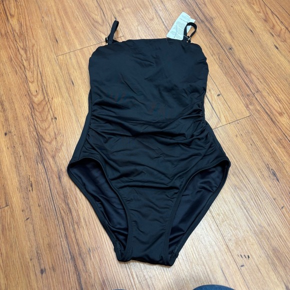 Lands' End Other - Lands End Black Ruched One Piece Tummy Control Swimsuit Size 2 Square Neck‎ NWT
